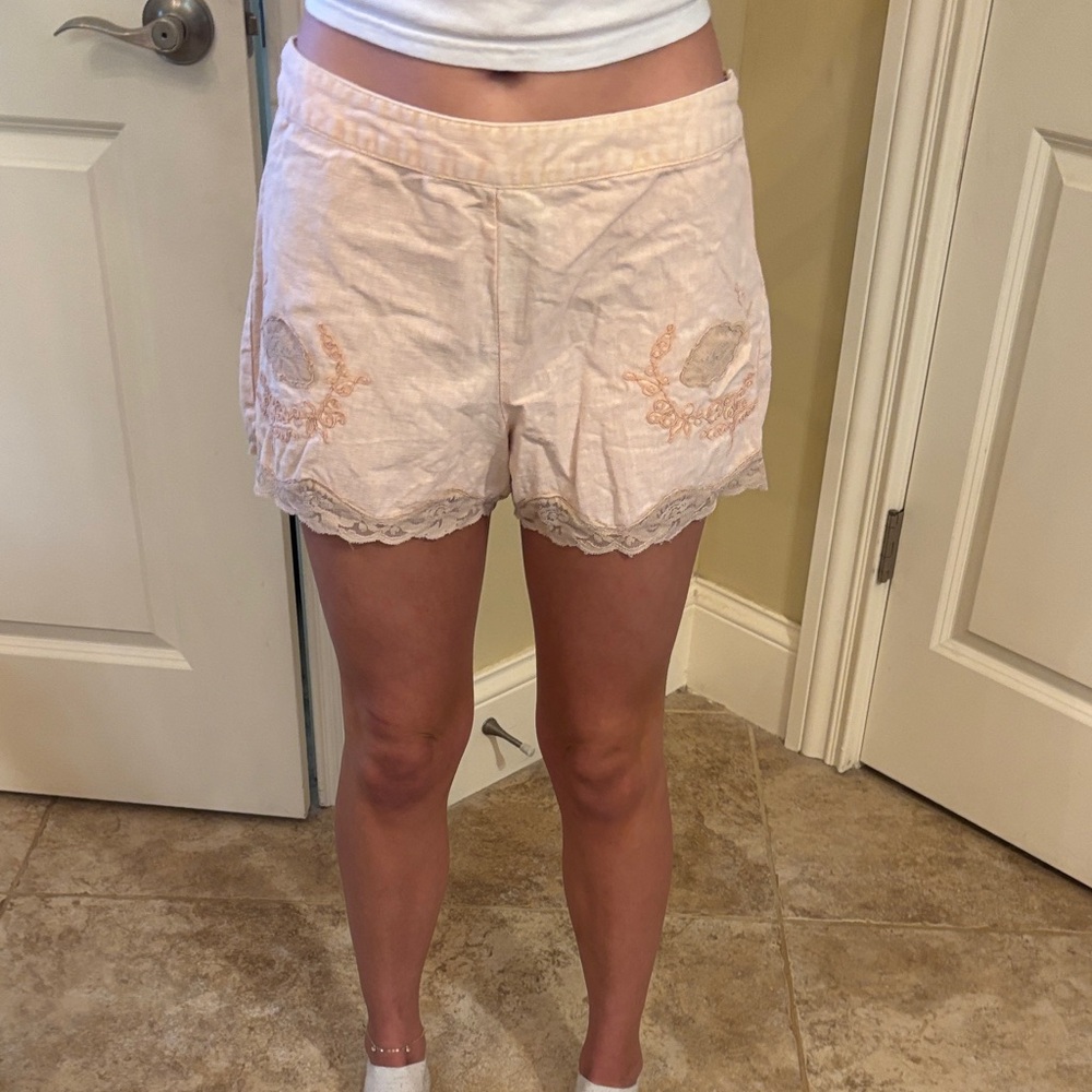 Free People Cream Lace Trim Shorts